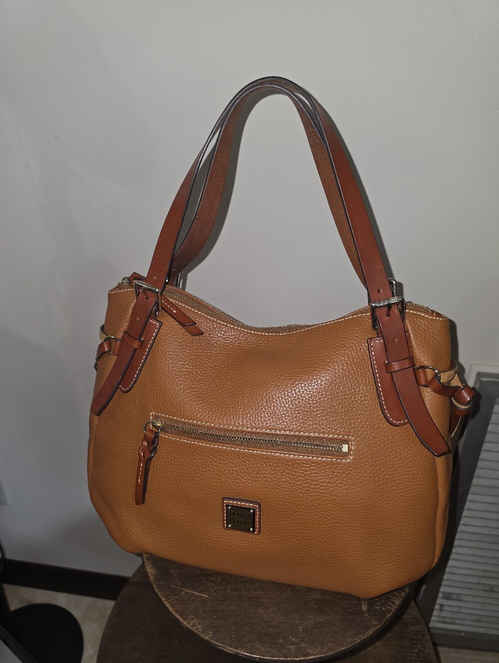 Dooney & Bourke North South Nina Satchel Brown Pebbled Leather Shoulder Tote DB
